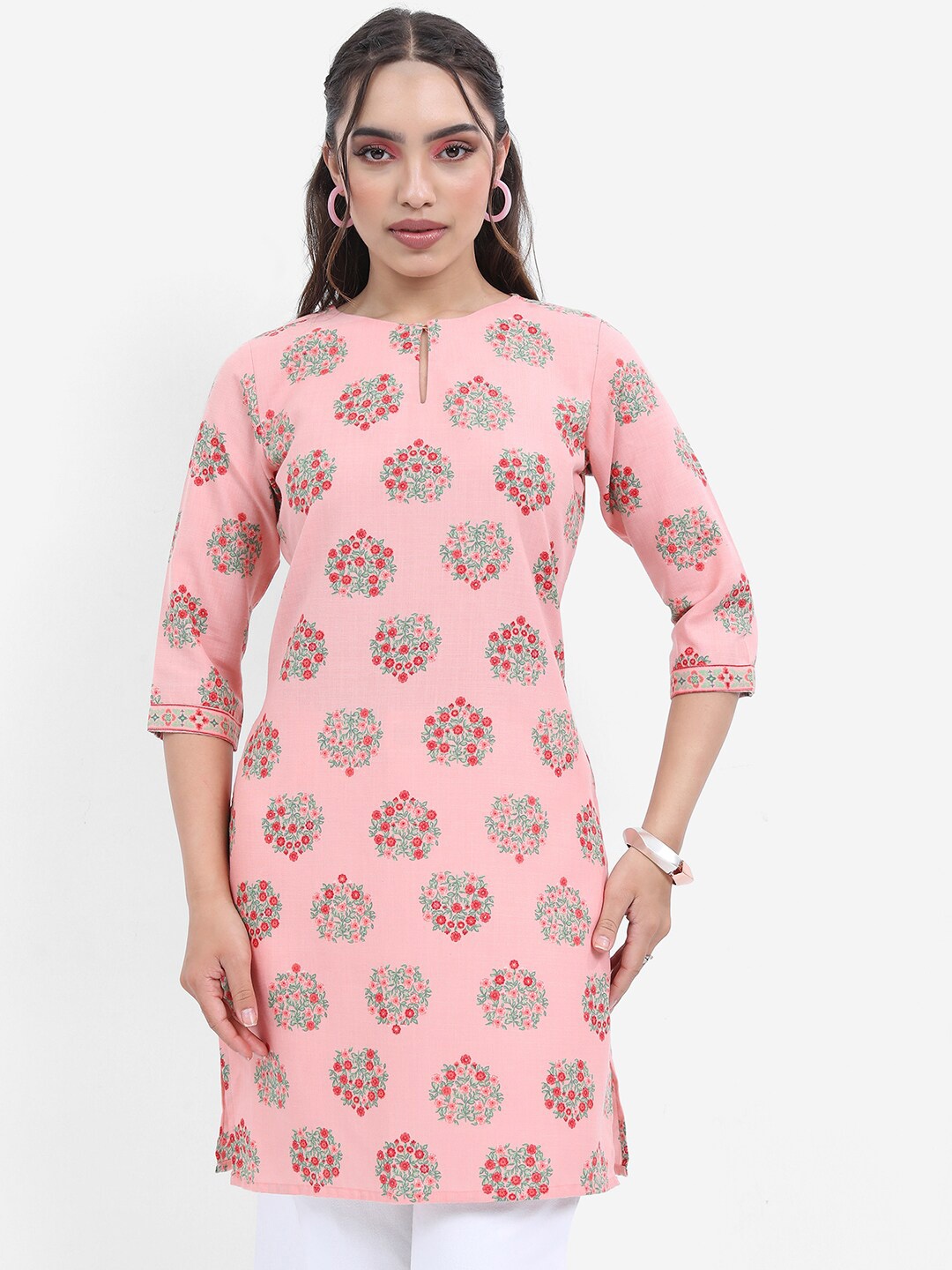 

KETCH Floral Printed Keyhole Neck Kurta, Peach