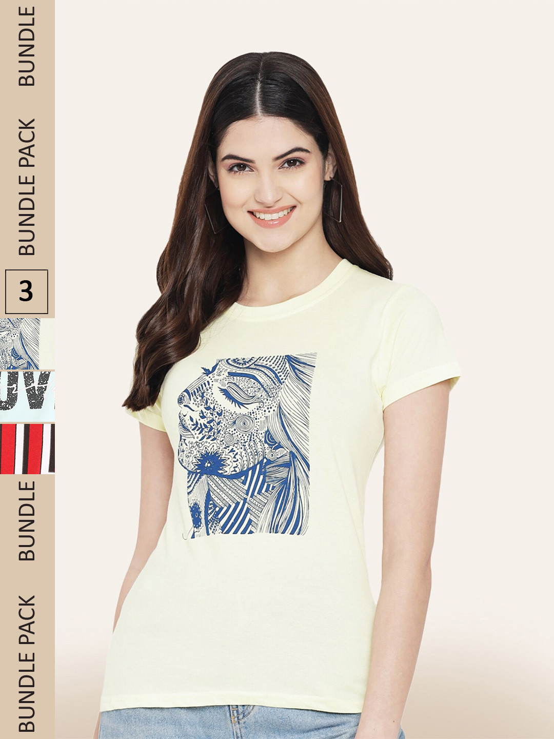 

BAESD Pack Of 3 Printed Cotton T-shirts, Yellow