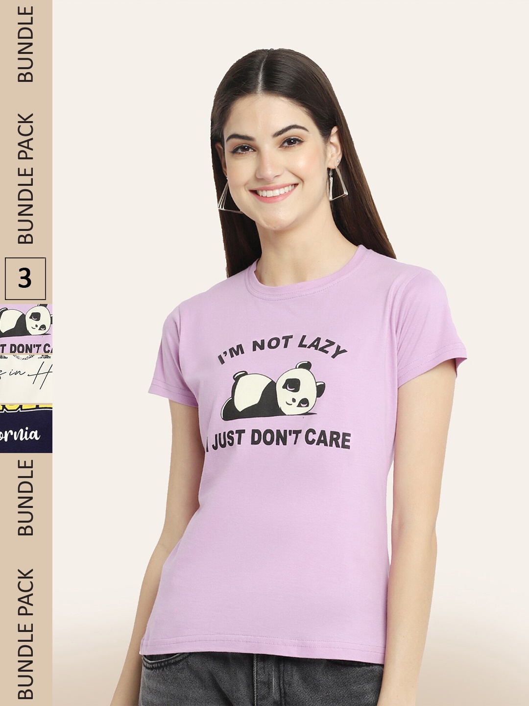 BAESD Pack of 3 Typography Printed Cotton T-shirts, Purple