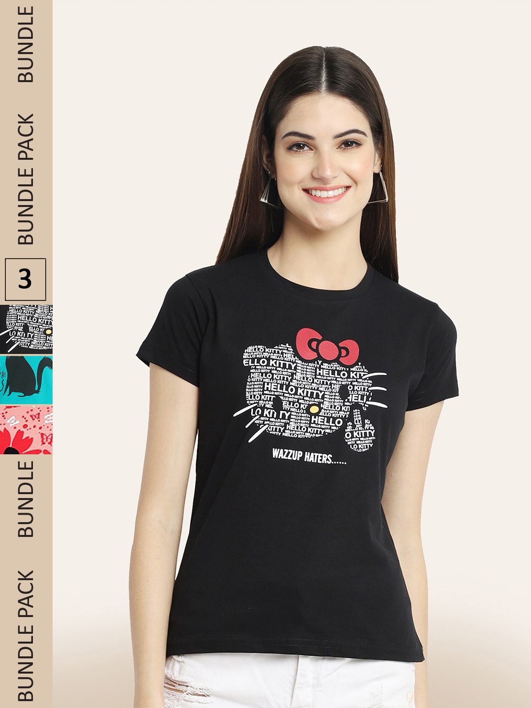 

BAESD Pack Of 3 Graphic Printed Casual Cotton T-shirts, Peach