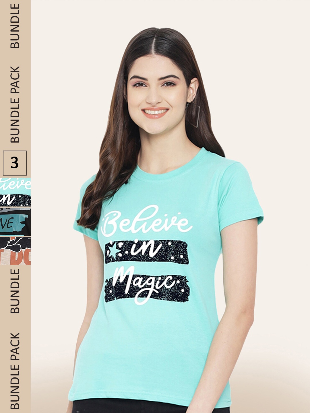 

BAESD Pack Of 3 Printed Round Neck Cotton T-shirts, Blue