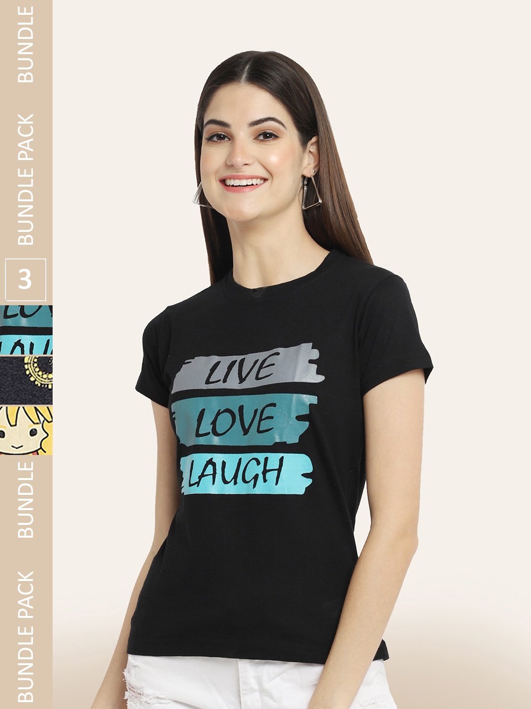 

BAESD Pack Of 3 Typography Printed Cotton T-shirts, Black