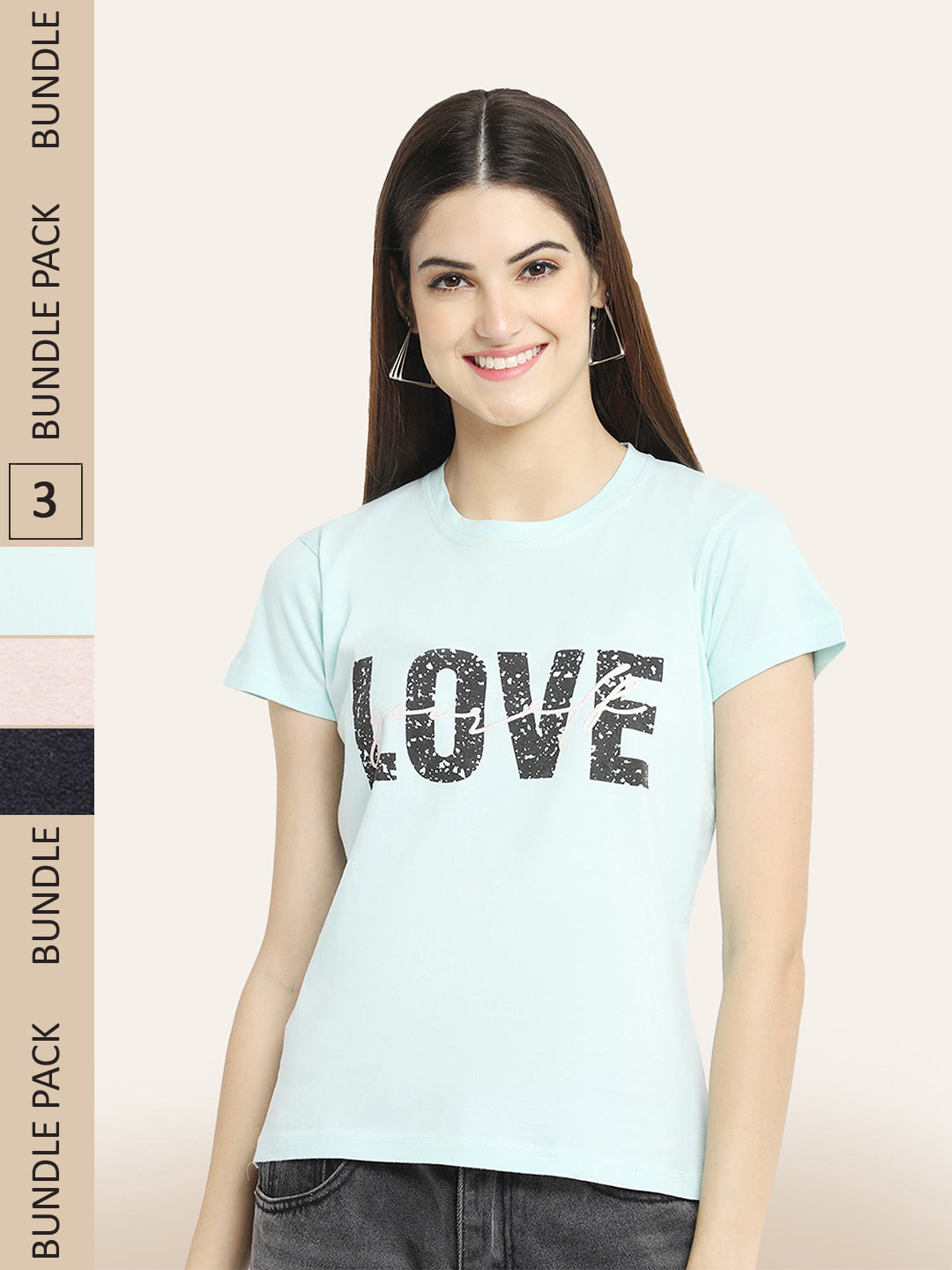 

BAESD Women Pack of 3 Printed Cotton T-shirts, Blue