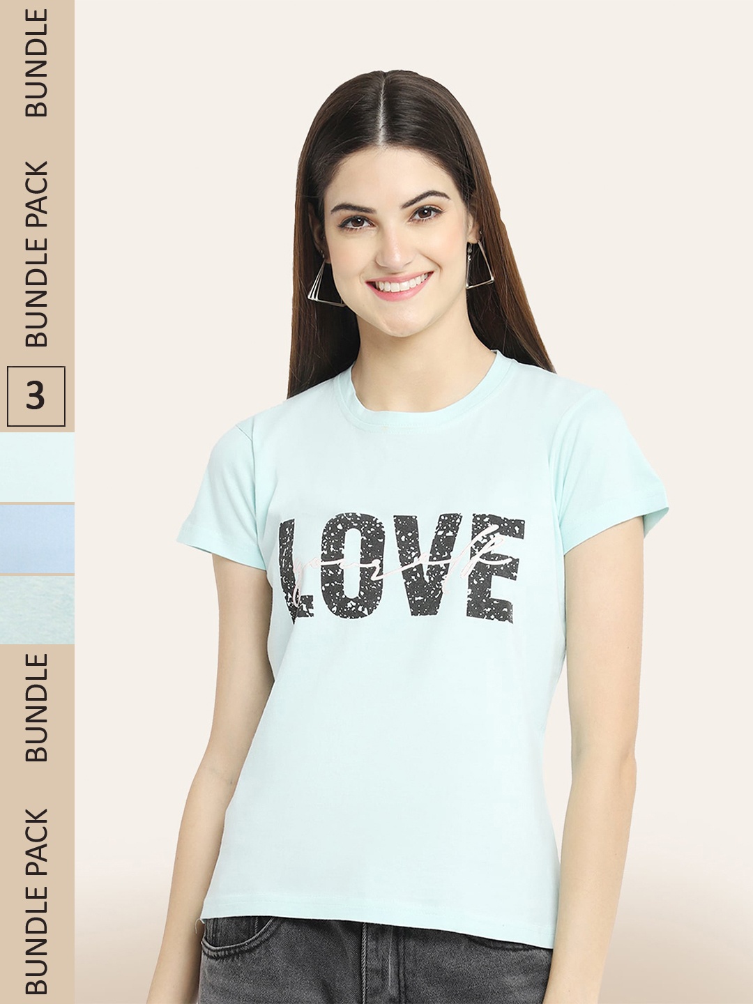 

BAESD Pack Of 3 Typography Printed Cotton T-shirt, Sea green