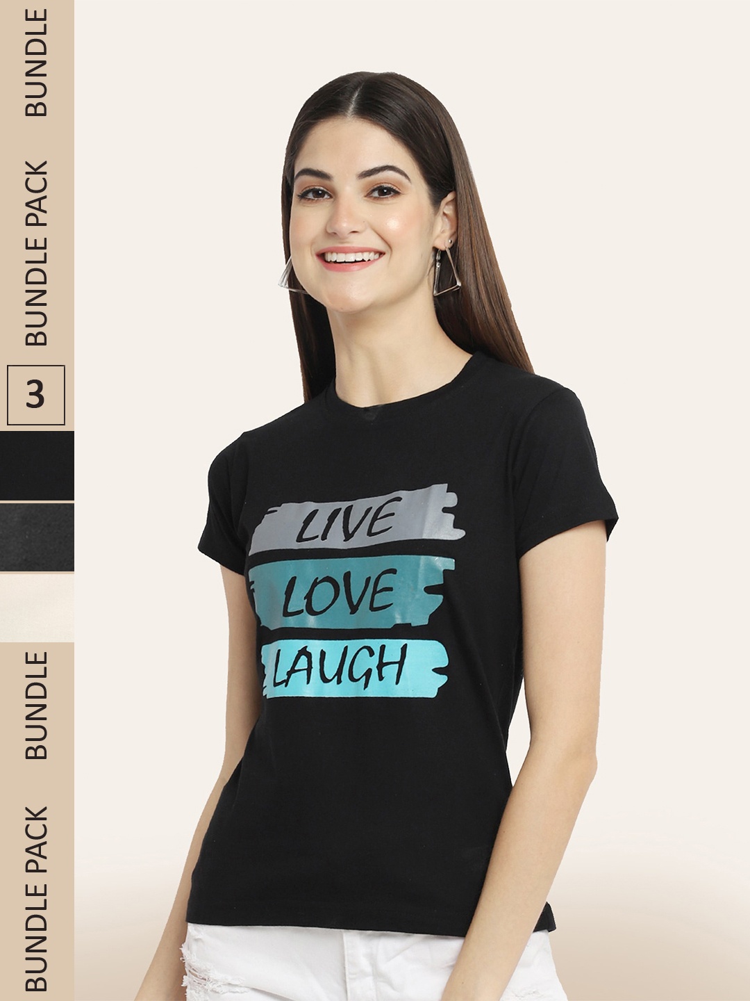 

BAESD Pack Of 3 Printed Round Neck Cotton T-Shirts, Black