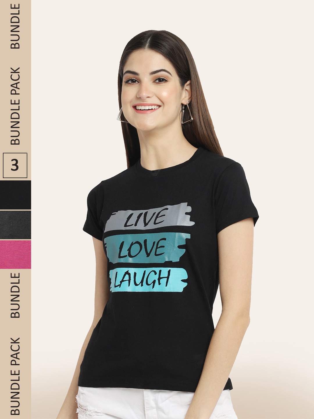

BAESD Pack Of 3 Typography Printed Cotton T-shirt, Black
