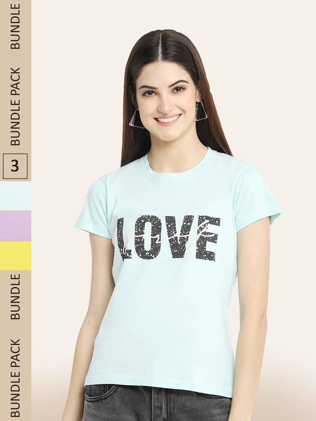 

BAESD Pack Of 3 Typography Printed Cotton T-shirt, Blue