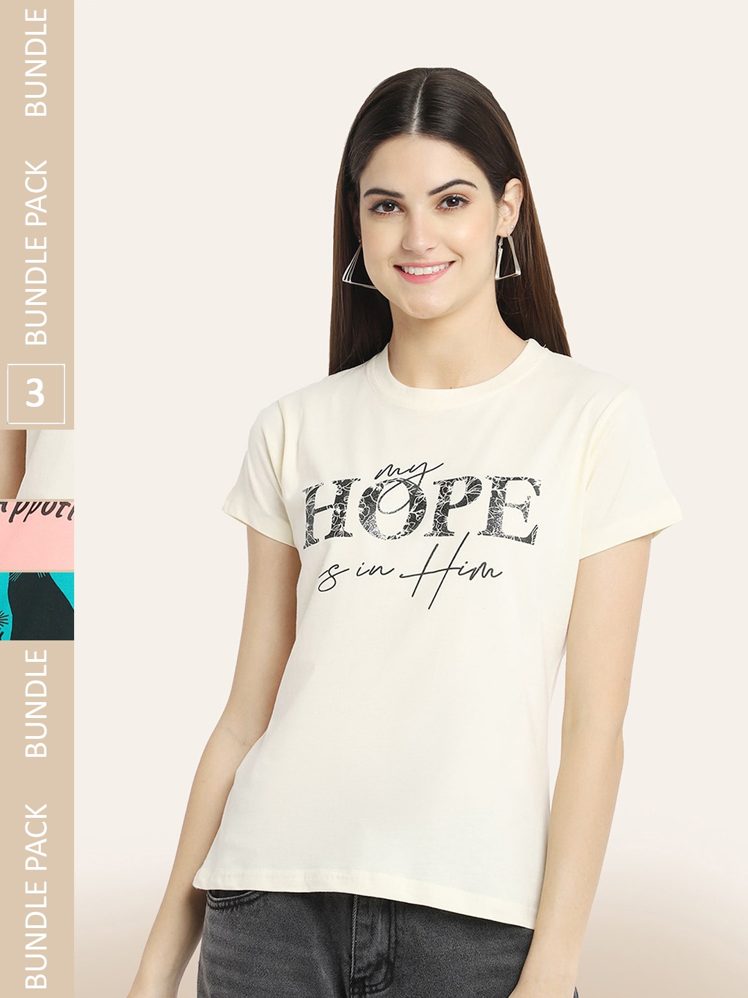

BAESD Women Pack Of 3 Printed Cotton T-shirt, White
