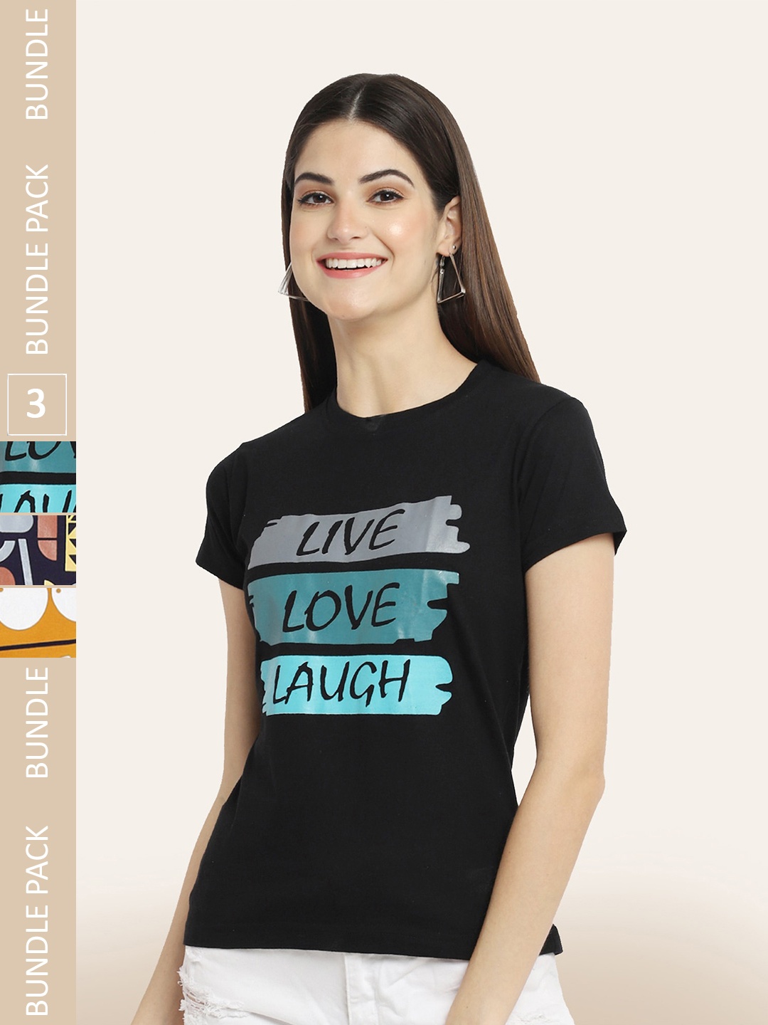 

BAESD Pack Of 3 Printed Cotton T-shirt, Black