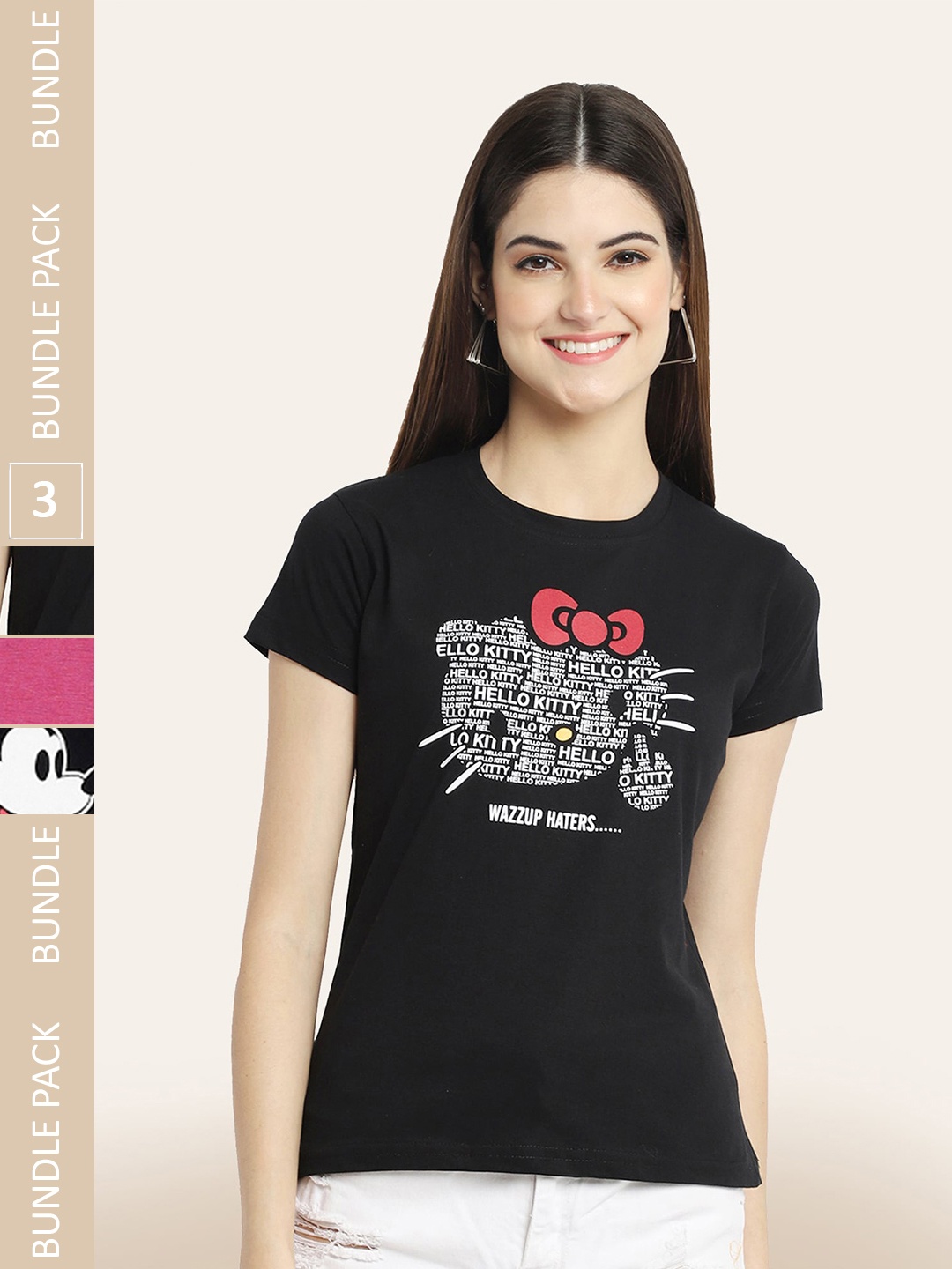 

BAESD Pack Of 3 Typography Printed Cotton T-shirt, Black