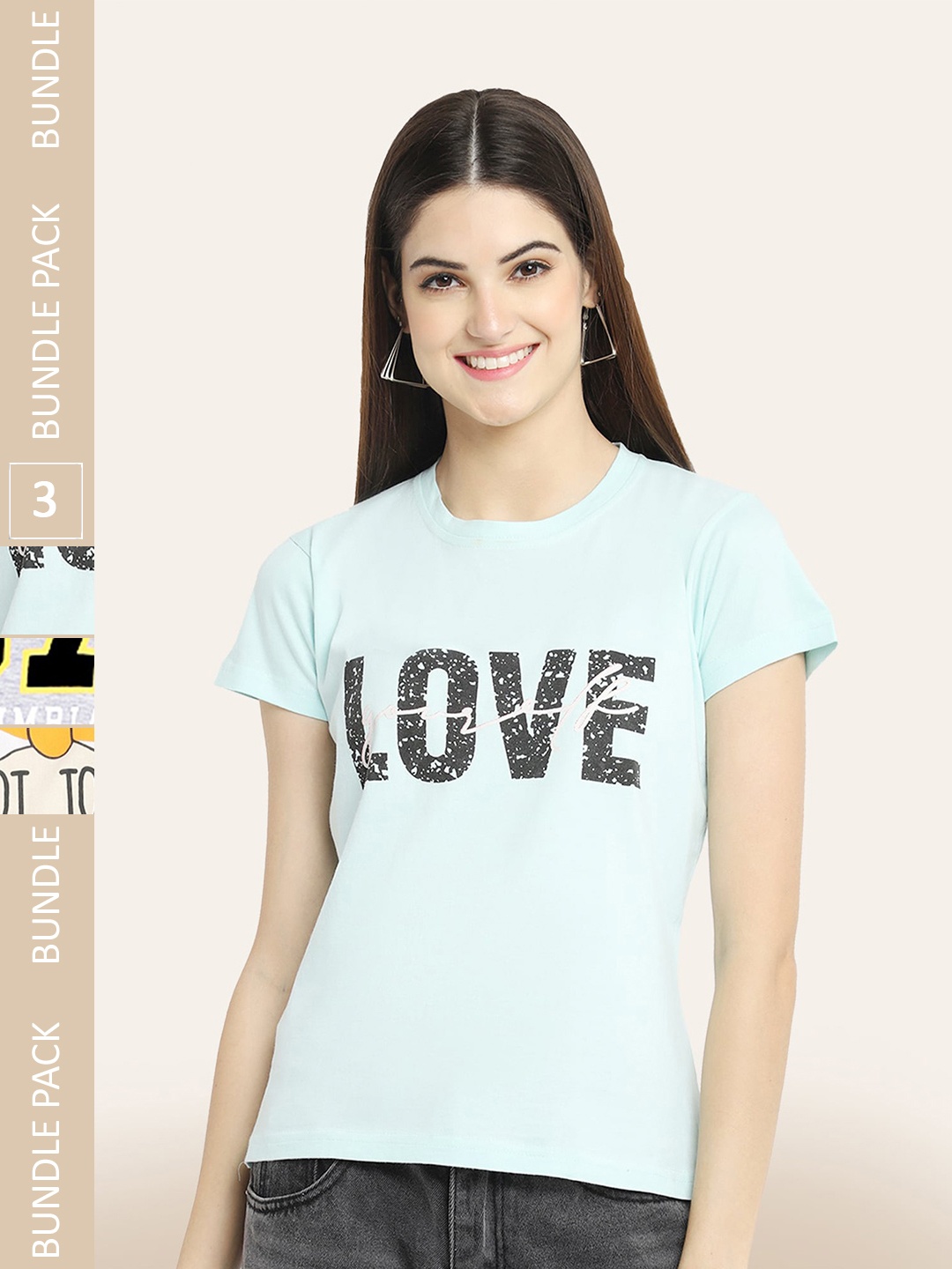 

BAESD Pack Of 3 Typography Printed Cotton T-shirt, Blue