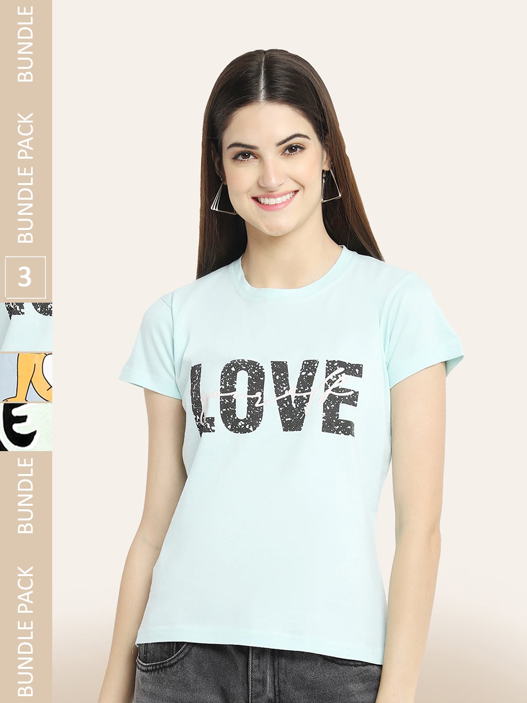 BAESD Pack of 3 Typography Printed Cotton T-shirts, Blue