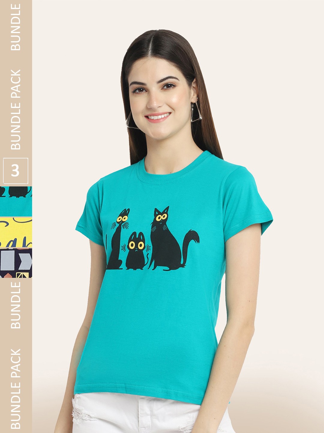 

BAESD Pack of 3 Typography Printed Cotton T-shirt, Blue