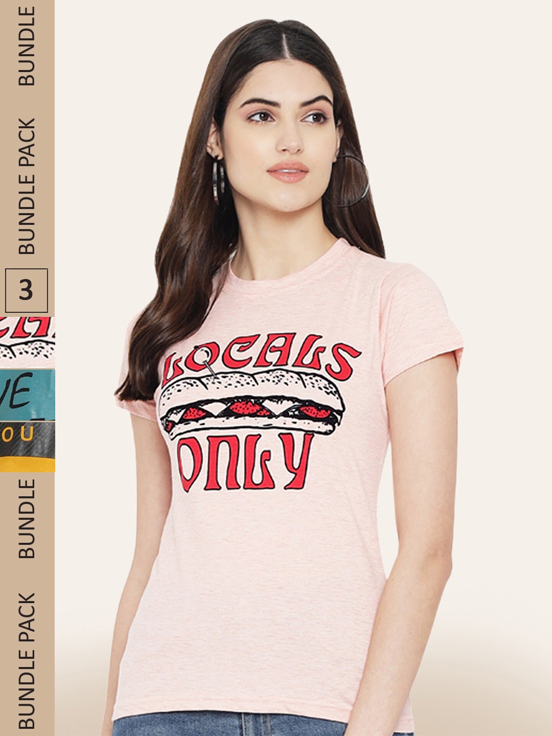 

BAESD Pack Of 3 Printed Cotton T-shirt, Pink