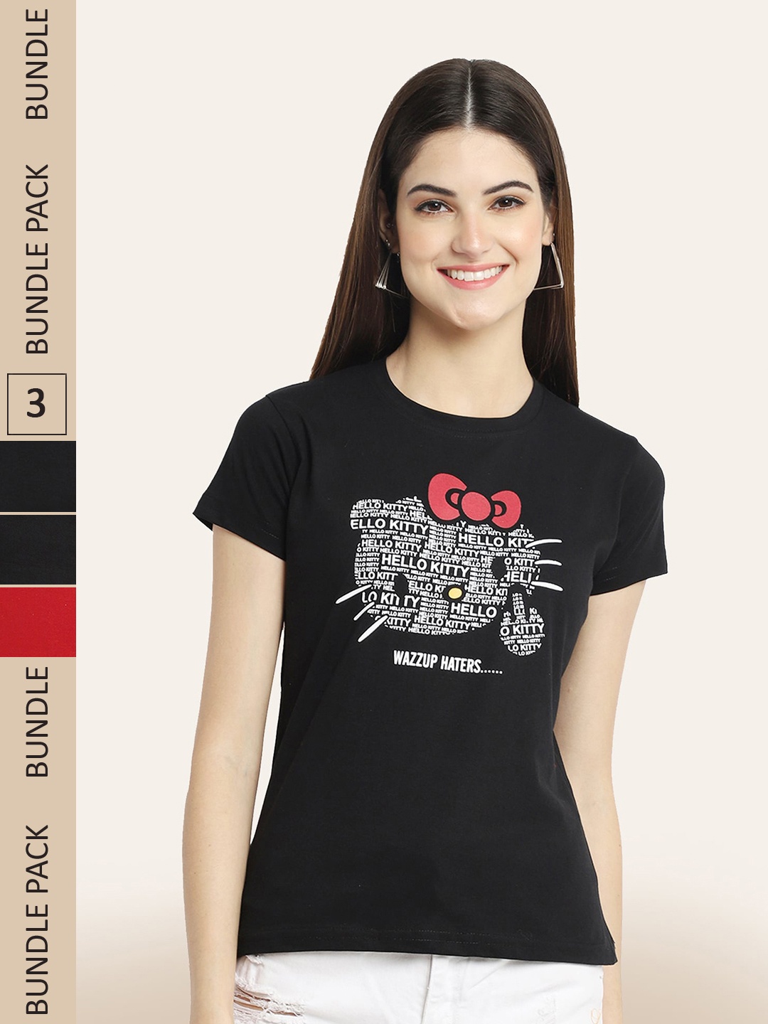 

BAESD Pack Of 3 Printed Cotton T-shirt, Black