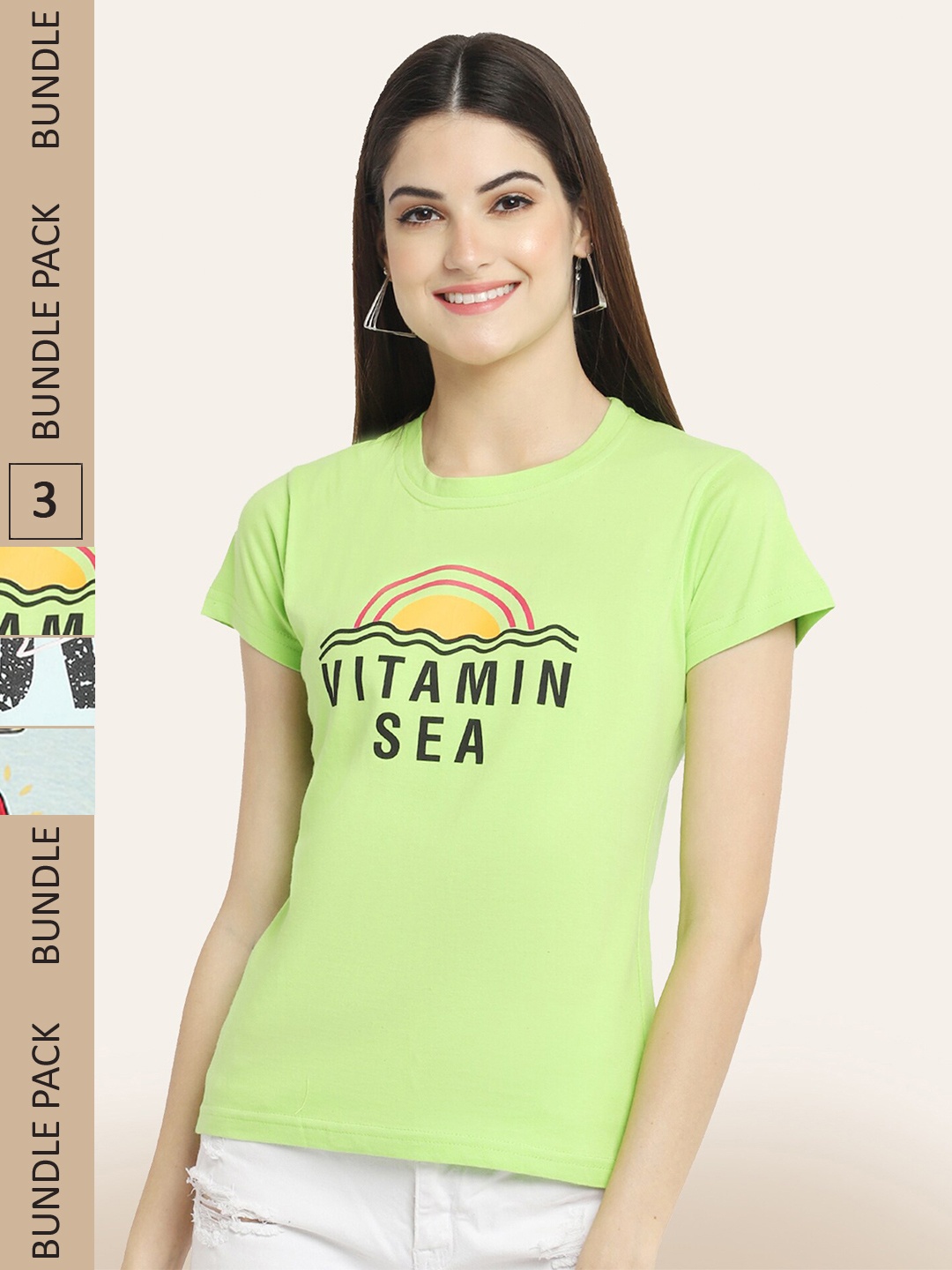 

BAESD Pack Of 3 Printed Cotton T-shirt, Green