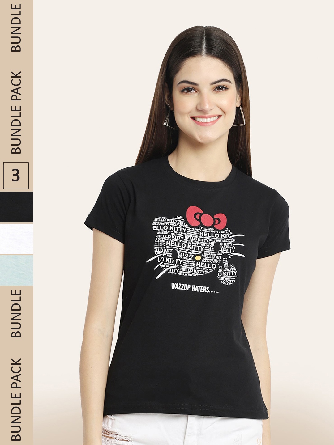 

BAESD Pack of 3 Typography Printed Cotton T-shirts, Black