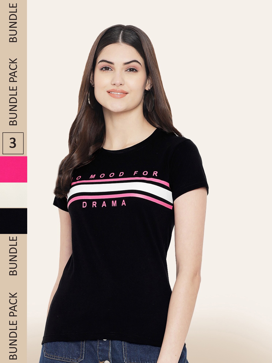 

BAESD Women Pack of 3 Printed Cotton T-shirts, Black