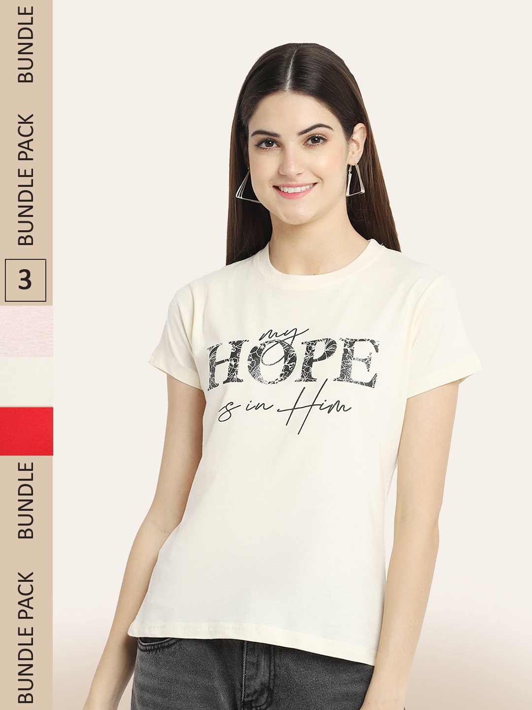 

BAESD Pack Of 3 Typography Printed Cotton T-shirt, Pink