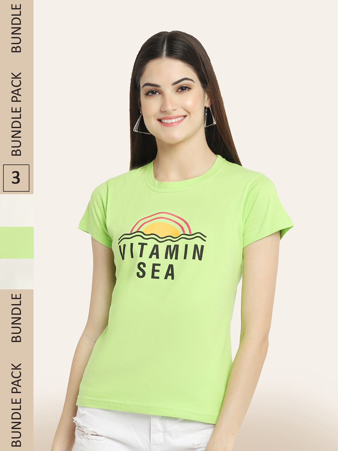 

BAESD Pack Of 3 Round Neck Printed Cotton T-shirt, Green