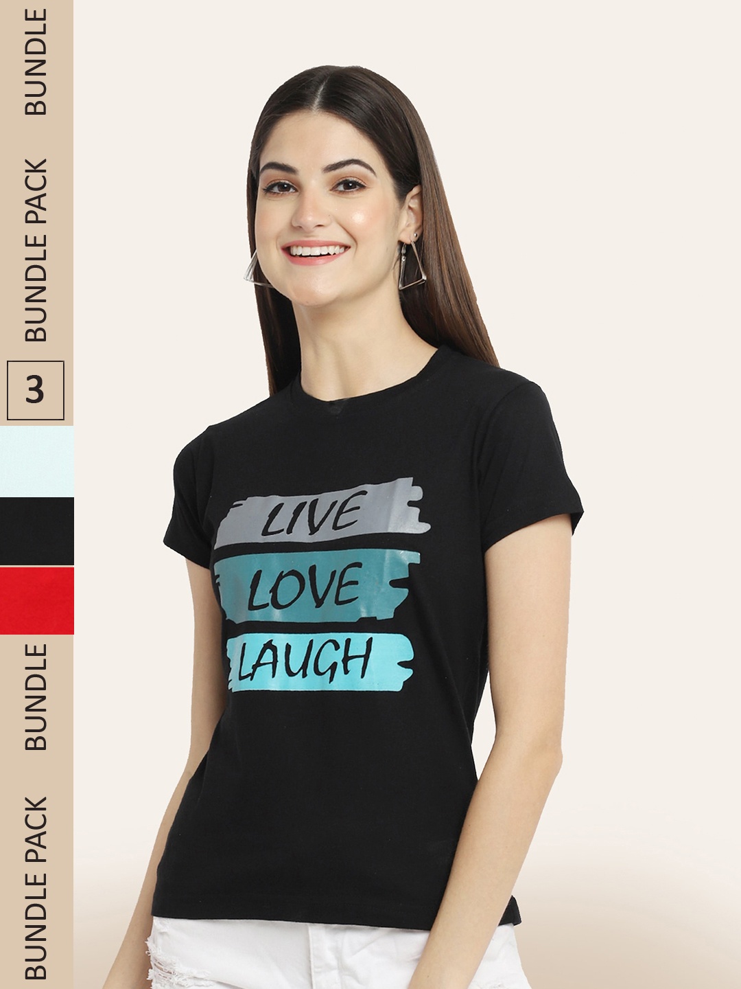 

BAESD Pack Of 3 Typography Printed Cotton T-shirts, Black