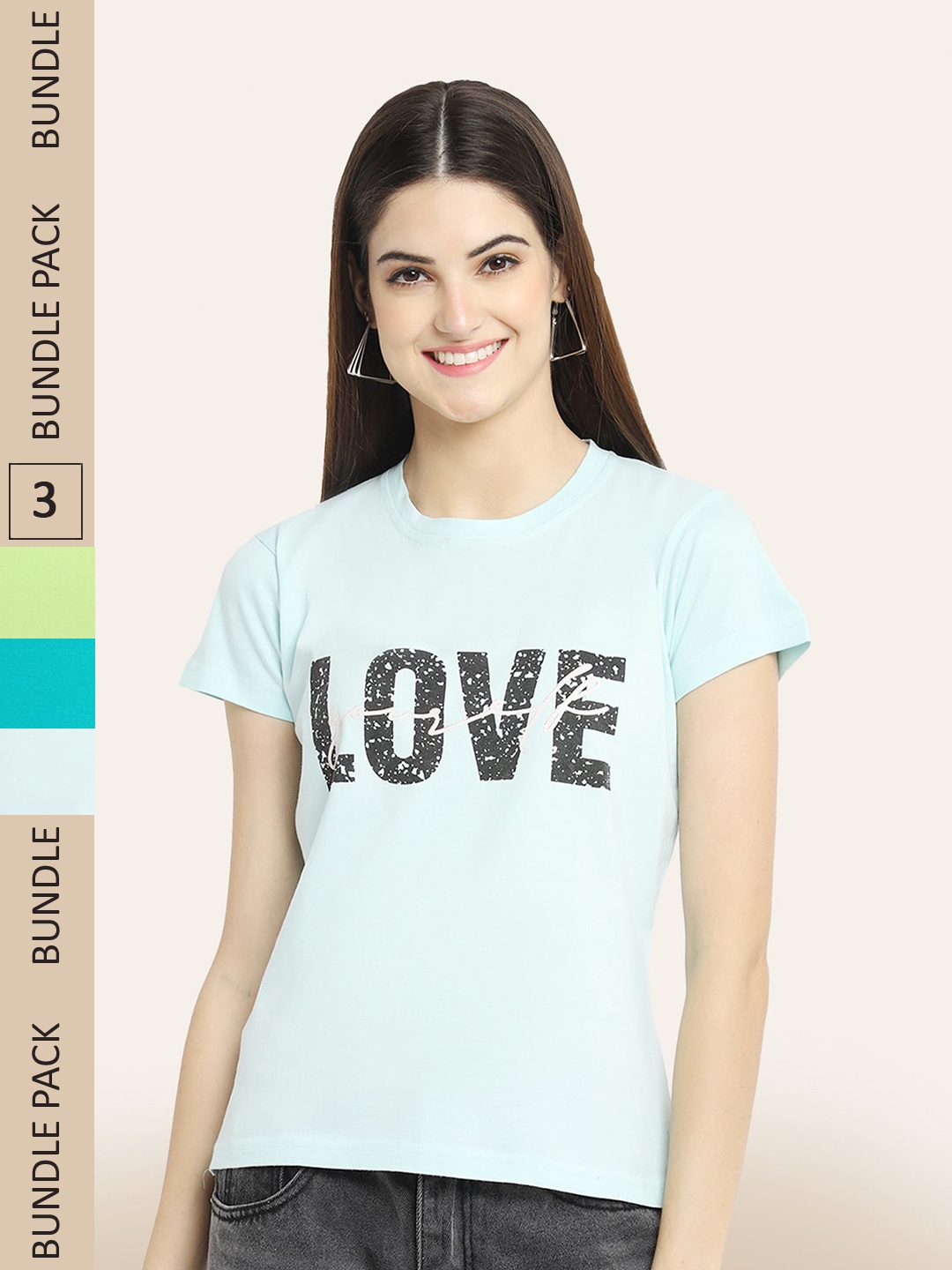 

BAESD Pack Of 3 Typography Printed Cotton T-shirt, Blue