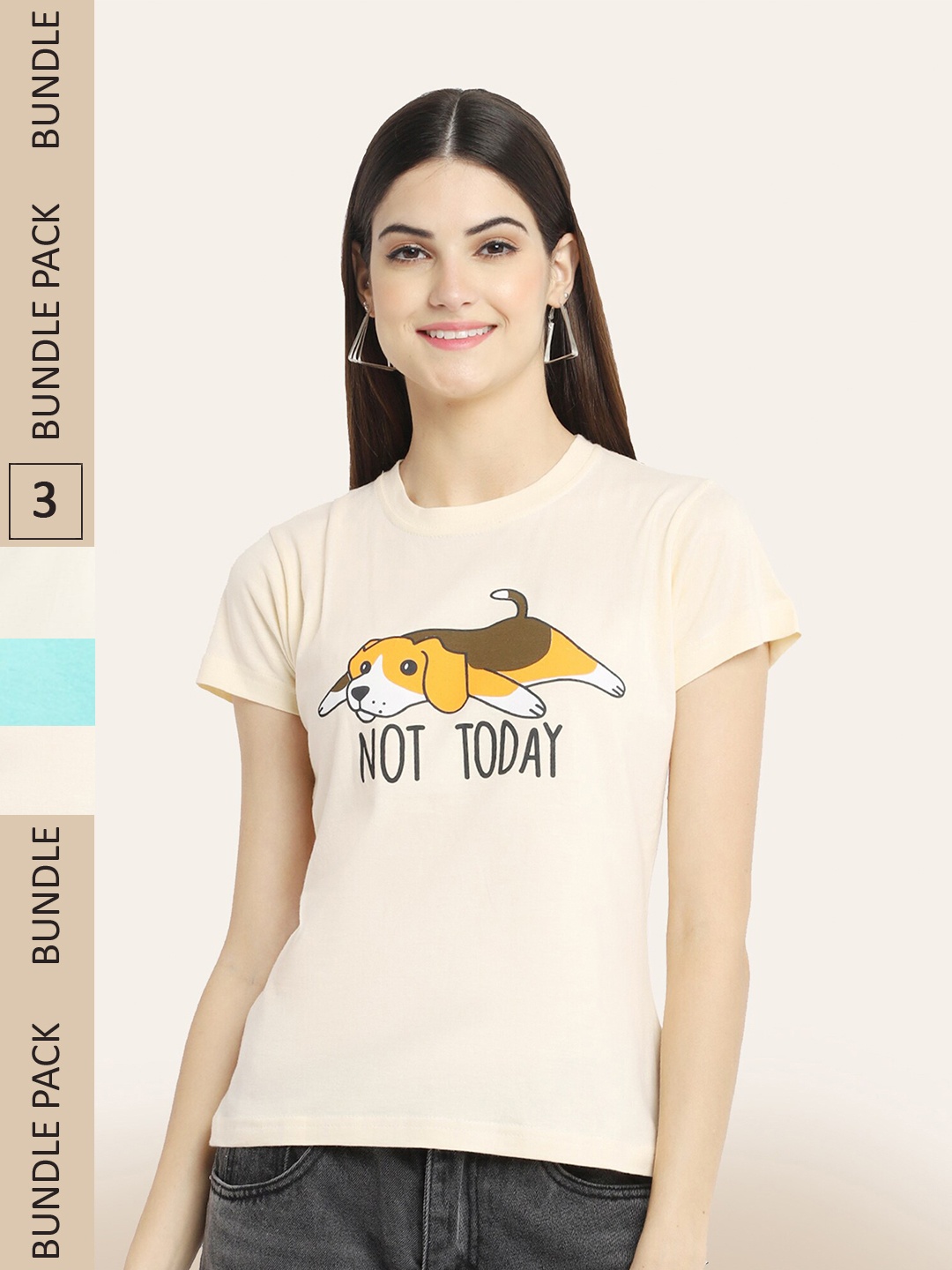 

BAESD Pack Of 3 Graphic Printed Cotton T-shirt, Beige