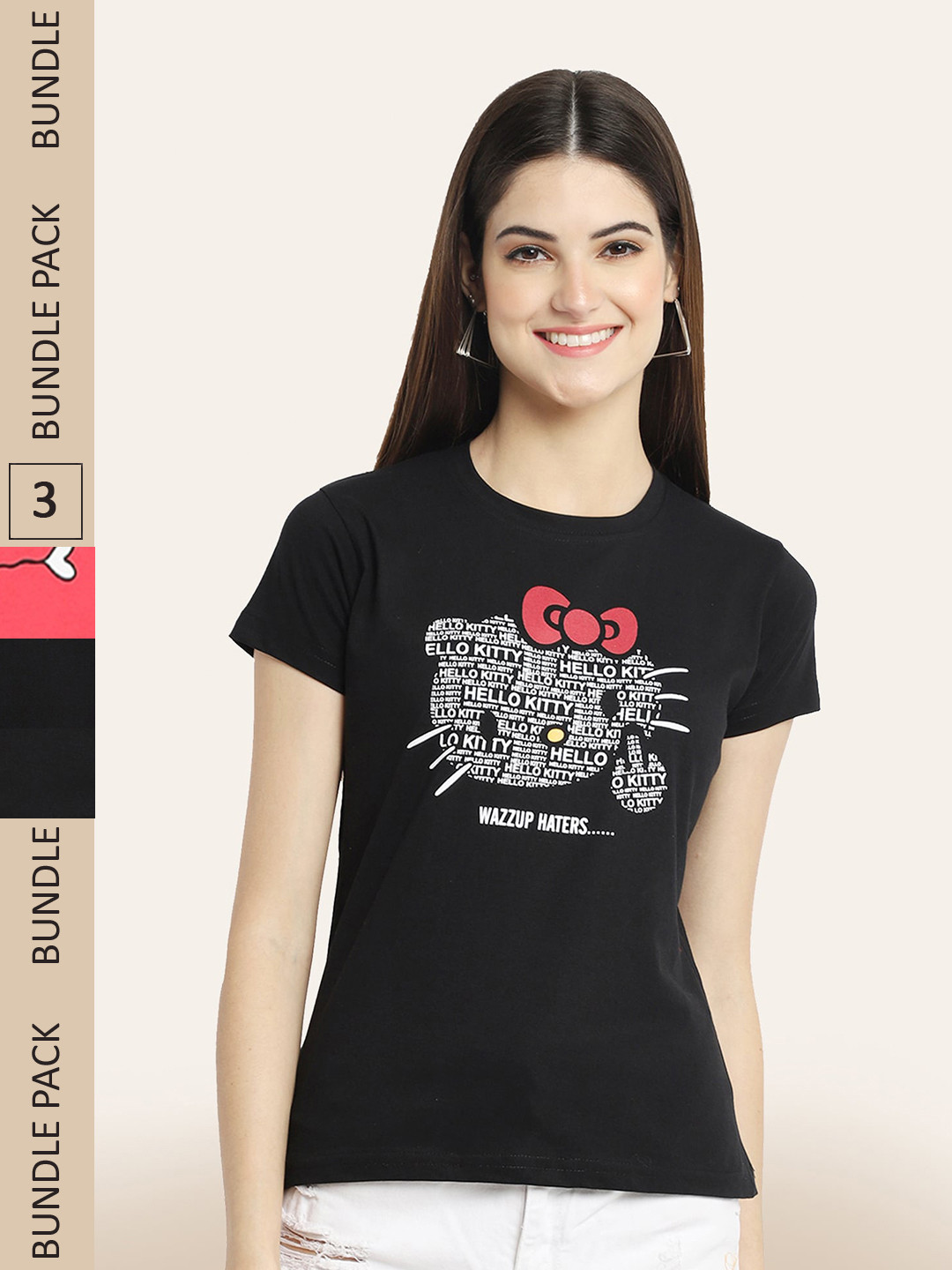 

BAESD Pack Of 3 Typography Printed Casual Cotton T-shirts, Black
