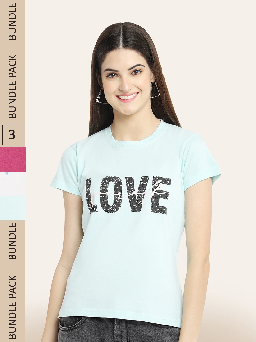 

BAESD Pack Of 3 Typography Printed Cotton T-shirt, Sea green