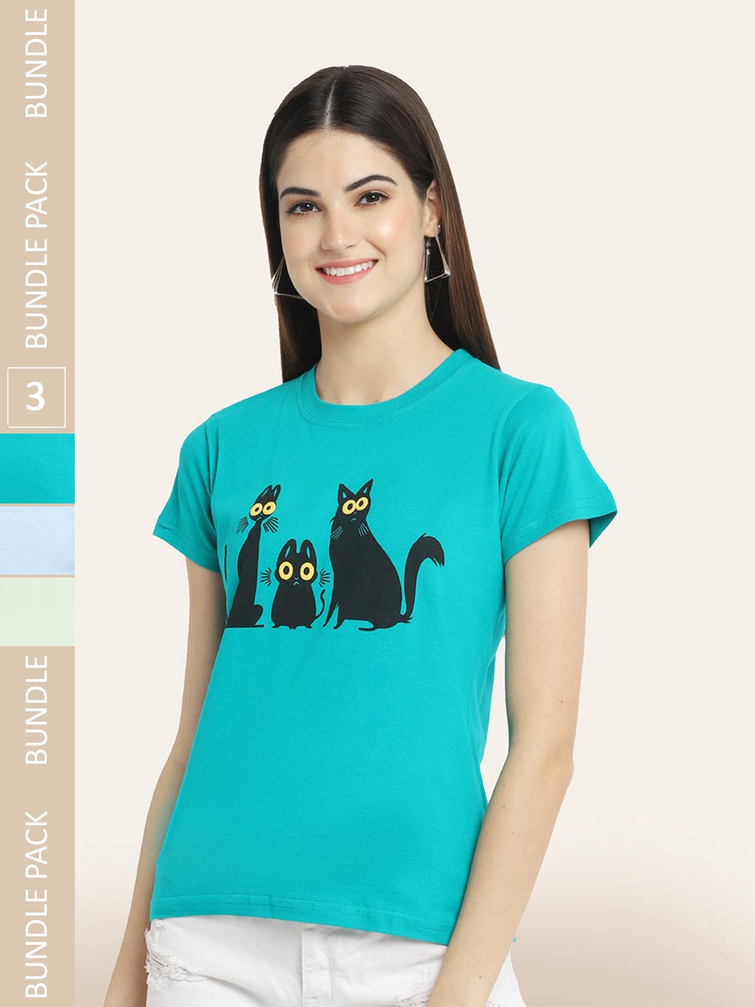 

BAESD Pack Of 3 Printed Cotton T-shirt, Blue