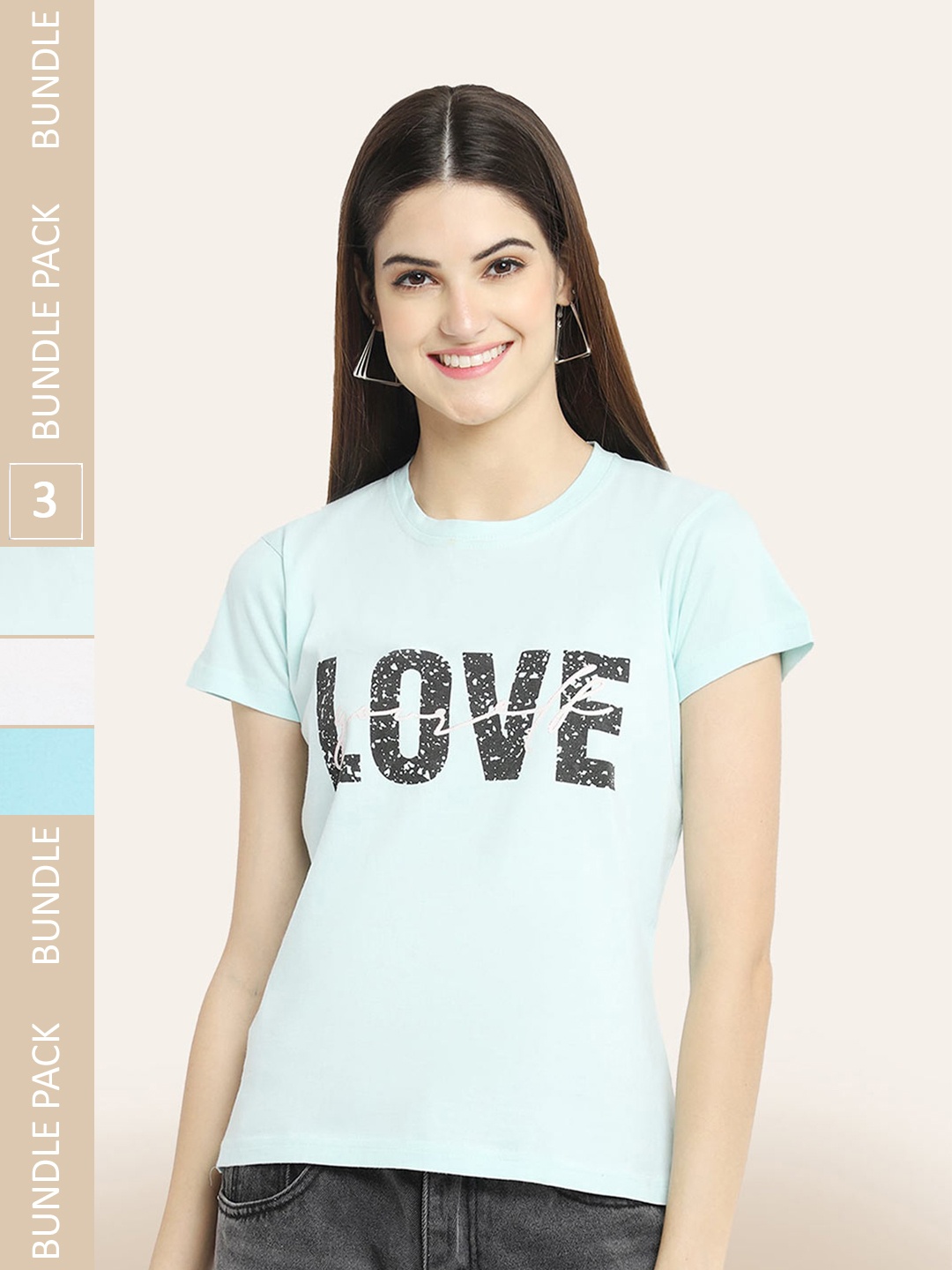 

BAESD Pack Of 3 Printed Round Neck Cotton T-Shirts, Sea green
