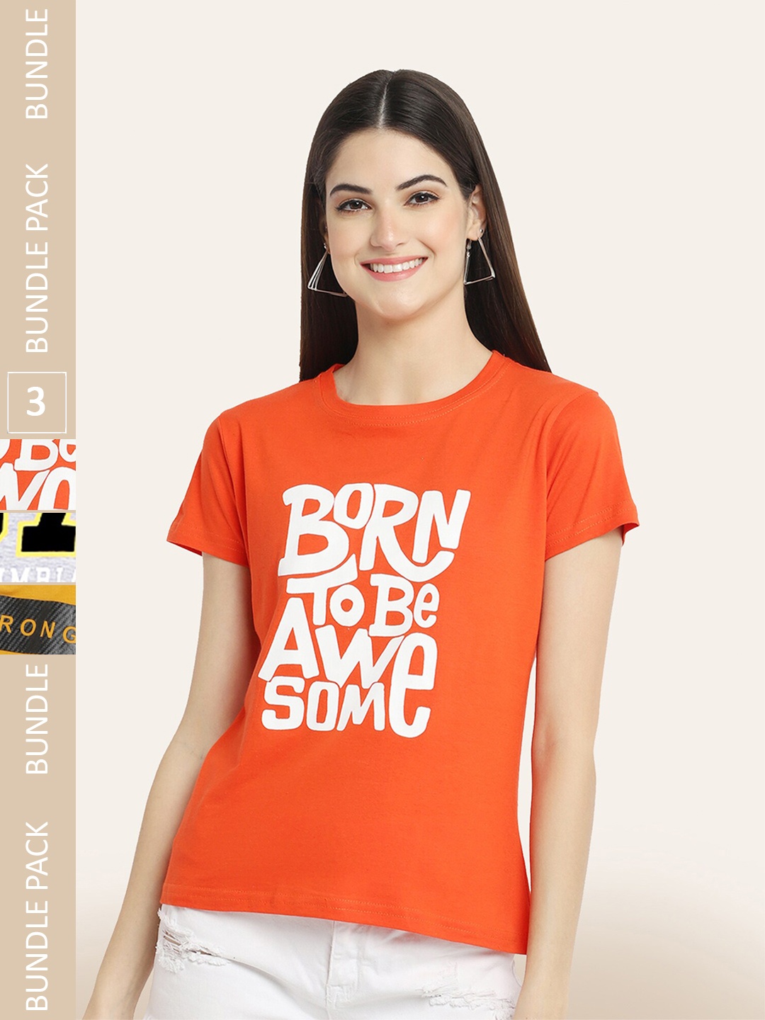

BAESD Pack Of 3 Typography Printed Cotton T-shirt, Orange