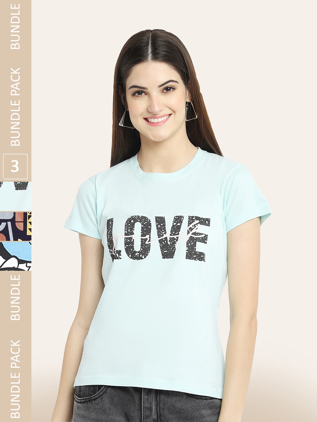 BAESD Pack Of 3 Typography Printed Cotton T-shirt, Blue