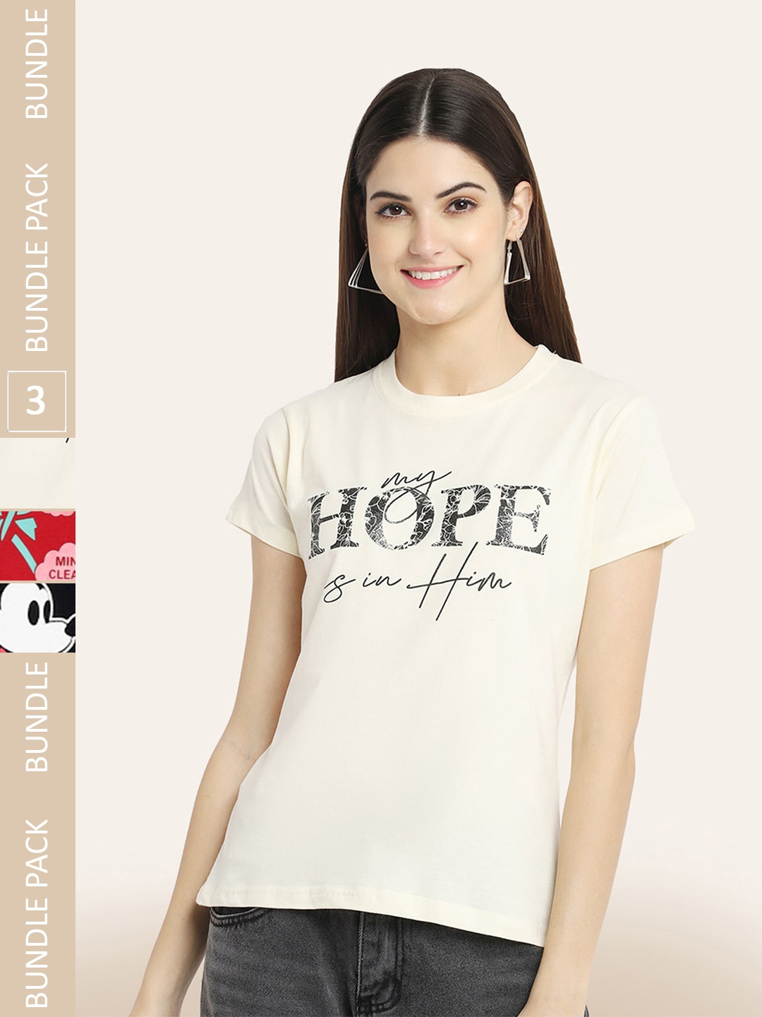 

BAESD Pack Of 3 Typography Printed Cotton T-shirt, Beige