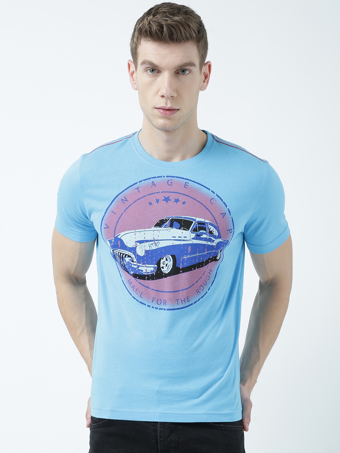 

Huetrap Men Blue Printed Round Neck T-shirt
