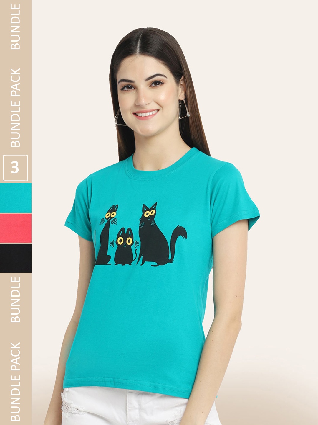 

BAESD Pack Of 3 Graphic Printed Cotton T-shirt, Teal