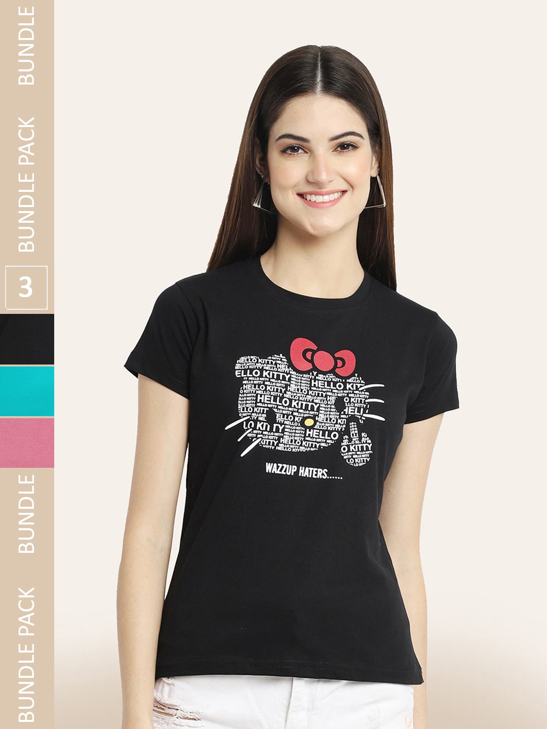 

BAESD Pack Of 3 Printed Cotton T-shirt, Black