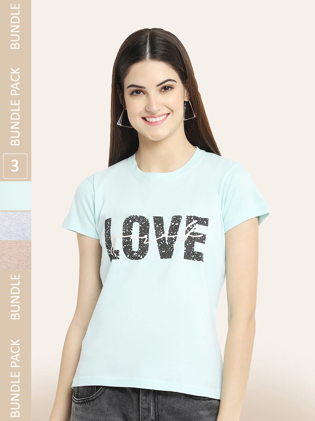 

BAESD Pack Of 3 Typography Printed Cotton T-shirt, Sea green