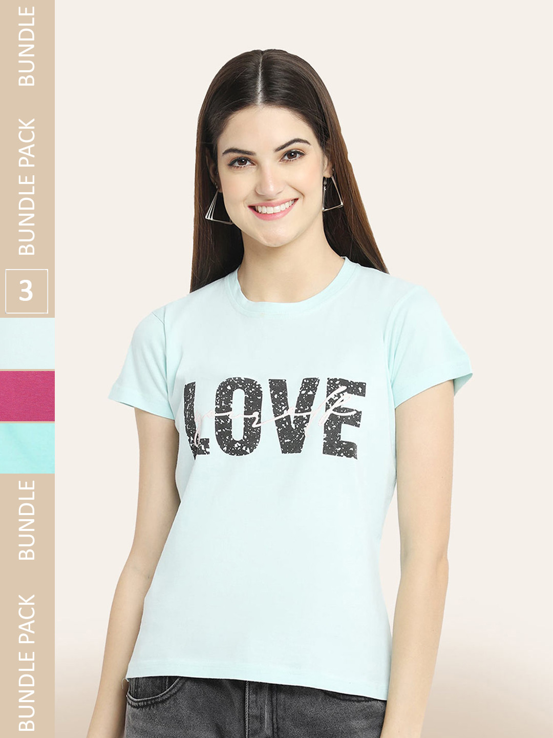 

BAESD Pack Of 3 Typography Printed Cotton T-Shirts, Blue