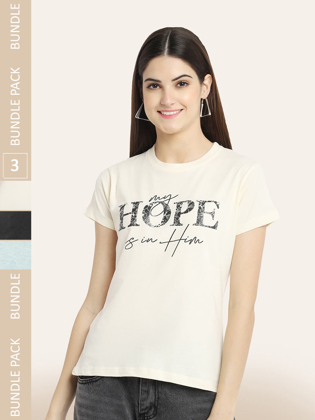 

BAESD Pack Of 3 Graphic Printed Short Sleeves Cotton T-shirt, Beige