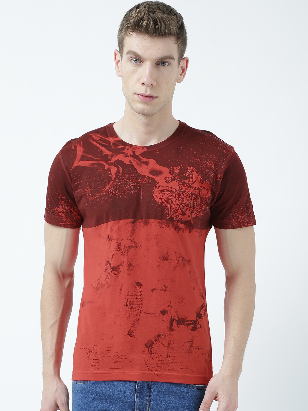 Huetrap Men Red Printed Round Neck T-shirt