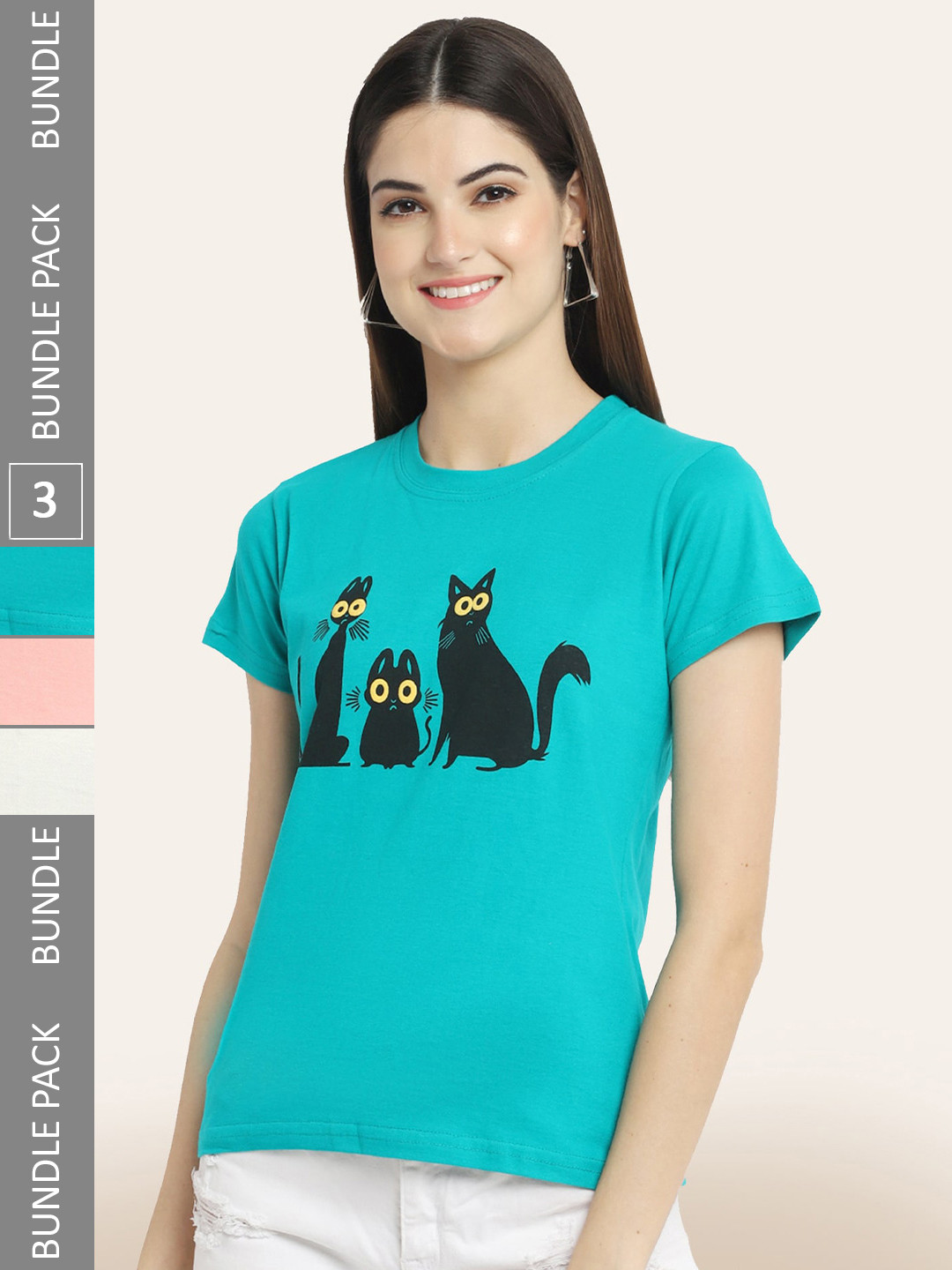

BAESD Pack Of 3 Graphic Printed Cotton T-shirt, Teal