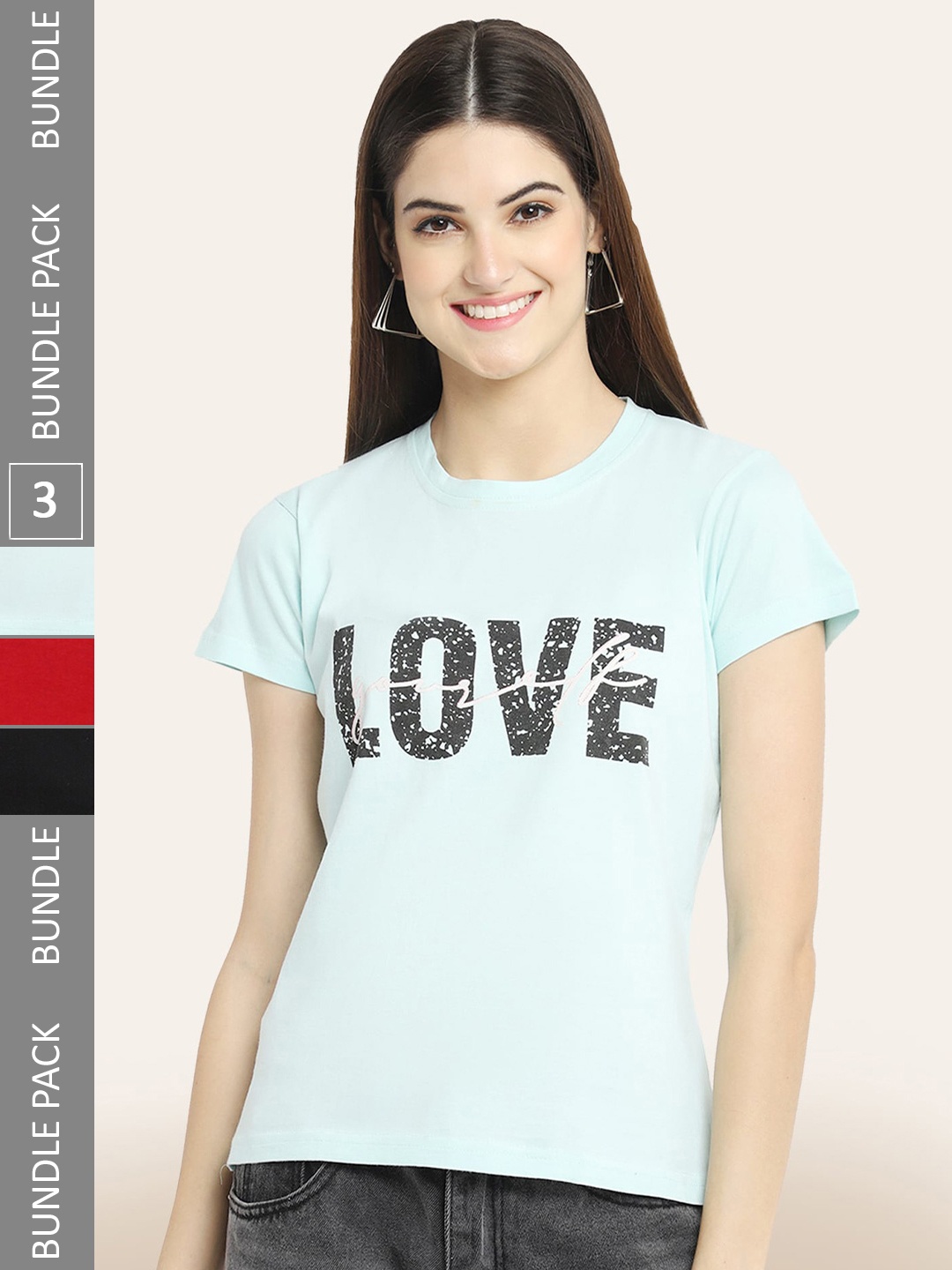 

BAESD Pack of 3 Typography Printed Cotton T-shirt, Blue