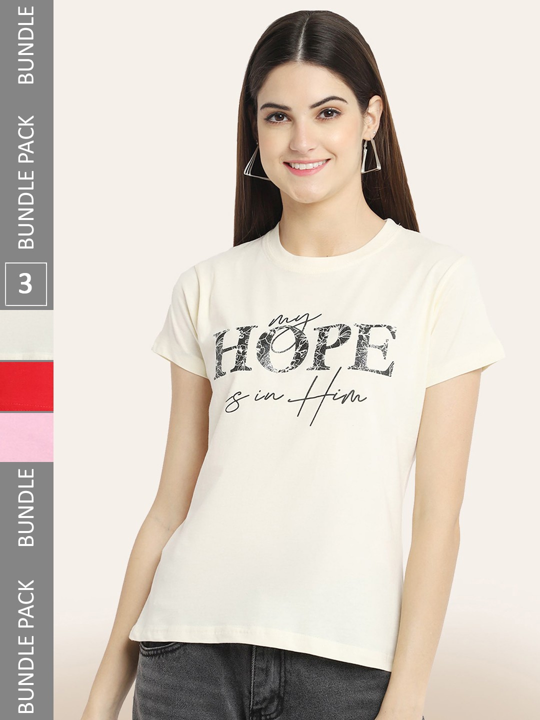

BAESD Pack of 3 Typography Printed T-Shirts, Off white