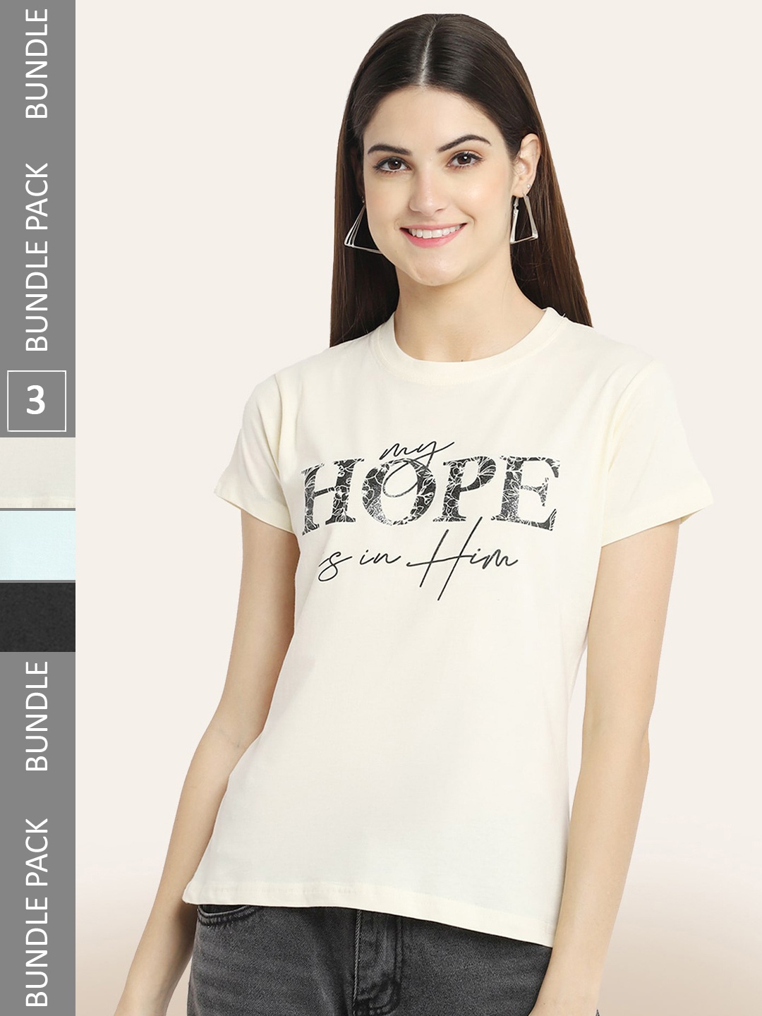 

BAESD Women Pack Of 3 Printed Cotton T-shirt, White