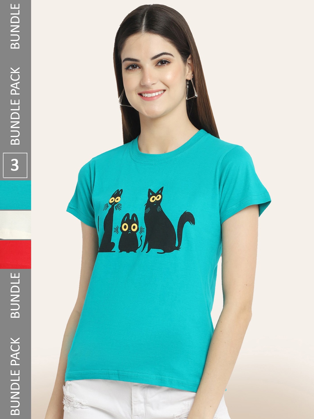

BAESD Pack Of 3 Printed Cotton T-shirt, Turquoise blue