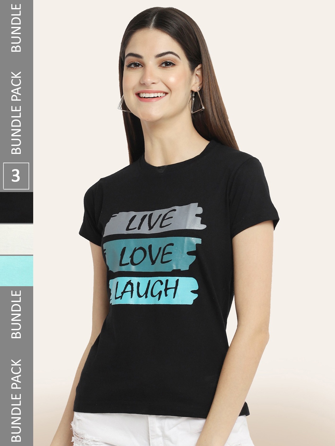 

BAESD Pack Of 3 Typography Printed Cotton T-shirts, Black