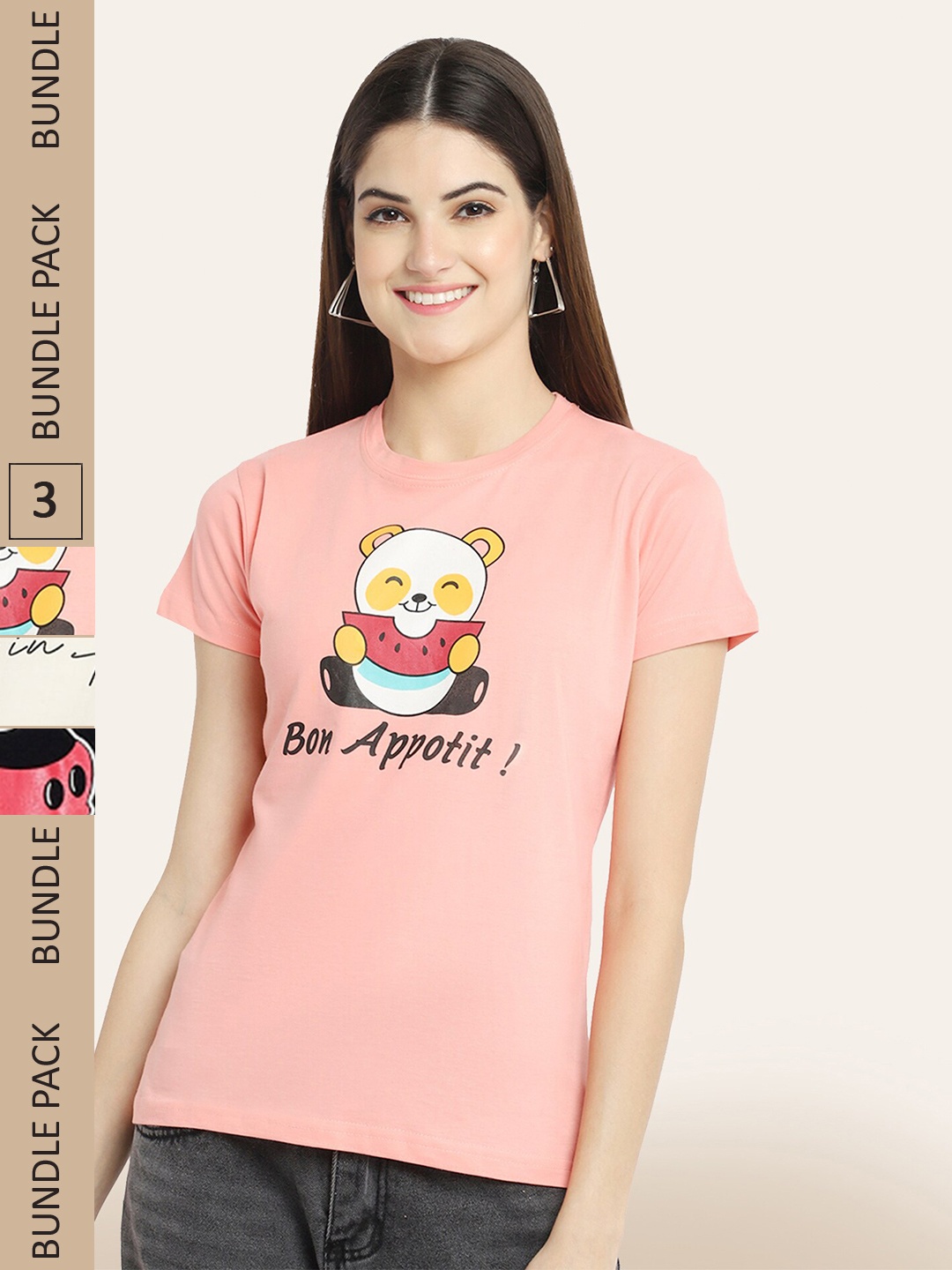 

BAESD Pack Of 3 Graphic Printed Cotton T-shirt, Pink