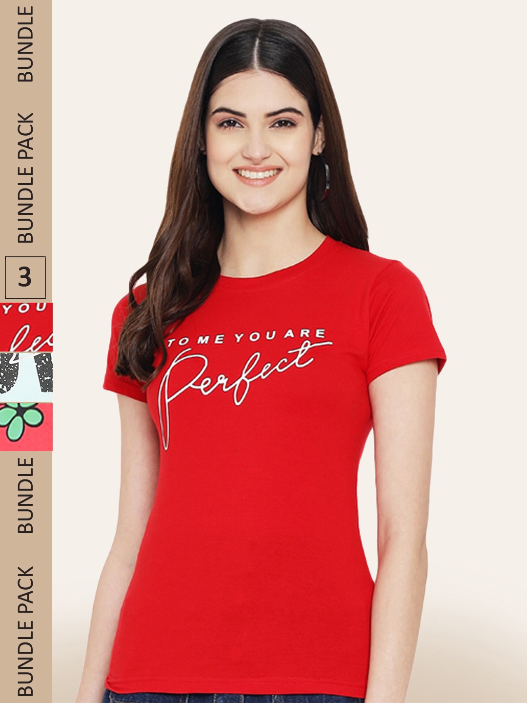 

BAESD Pack Of 3 Typography Printed Cotton T-shirt, Red