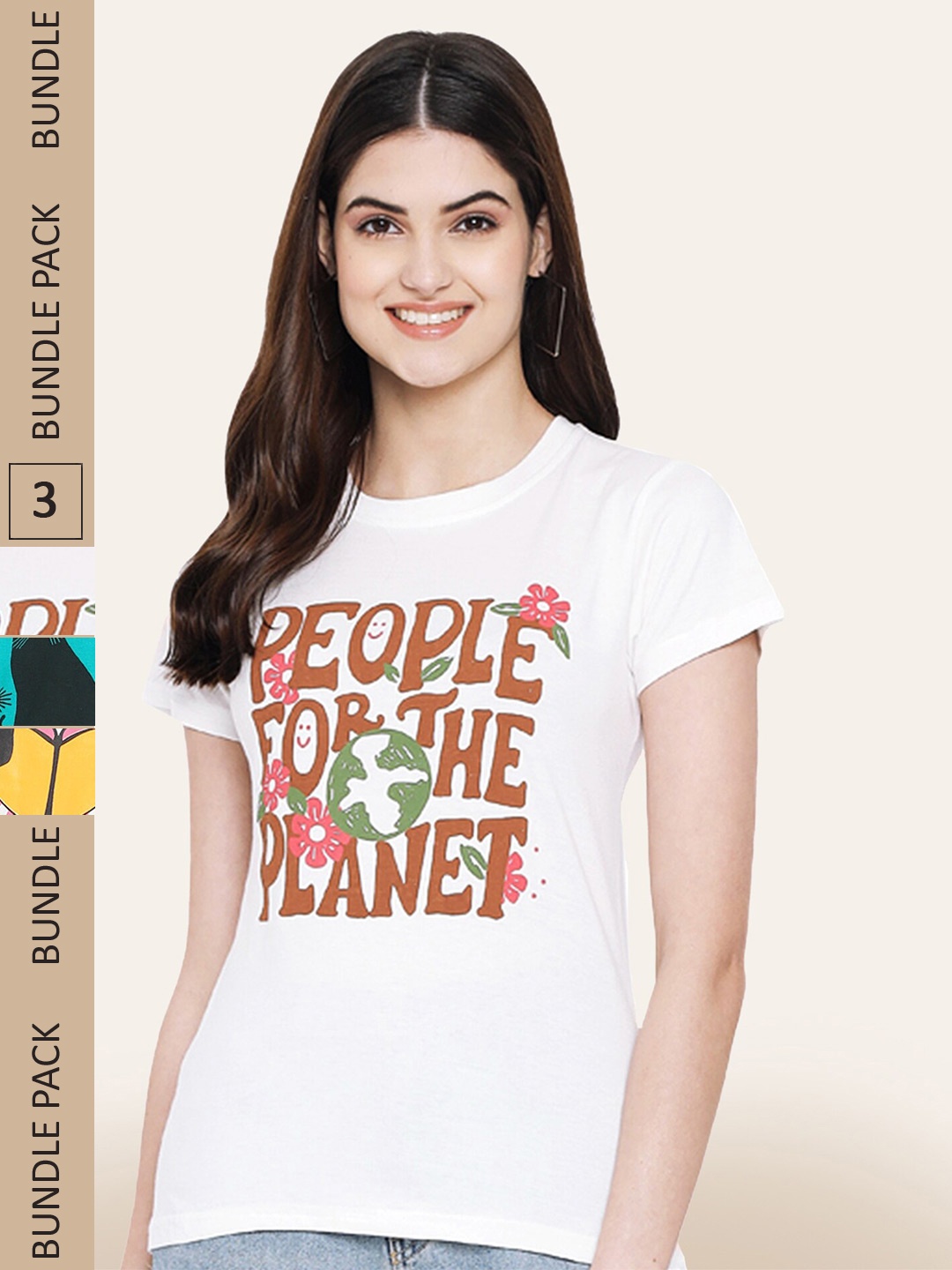 

BAESD Women Pack of 3 Printed Cotton T-shirts, White